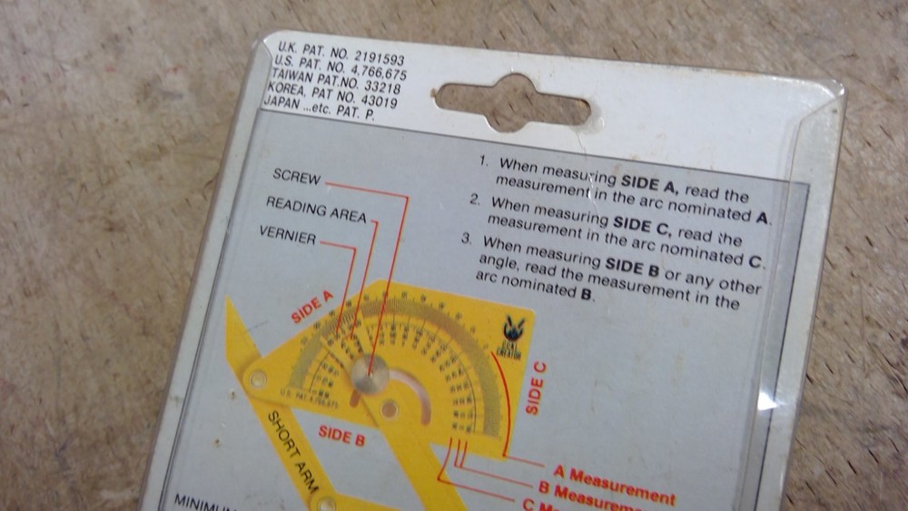 NOS Protractor Angle Finder, Adjustable Protractor 0°-180° Yellow