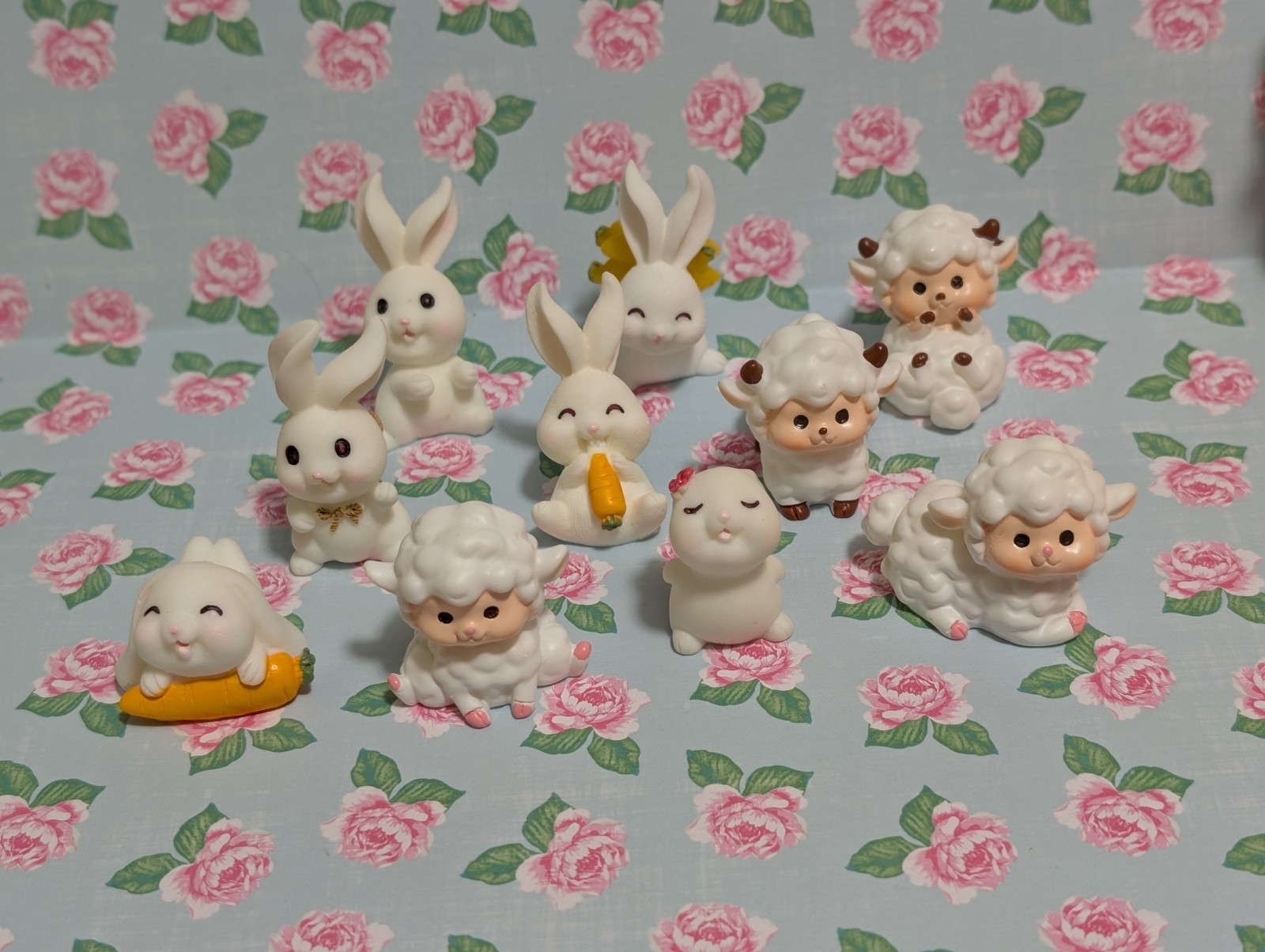 10 Miniature Bunny Rabbit Lambs Figures 1"-1.5