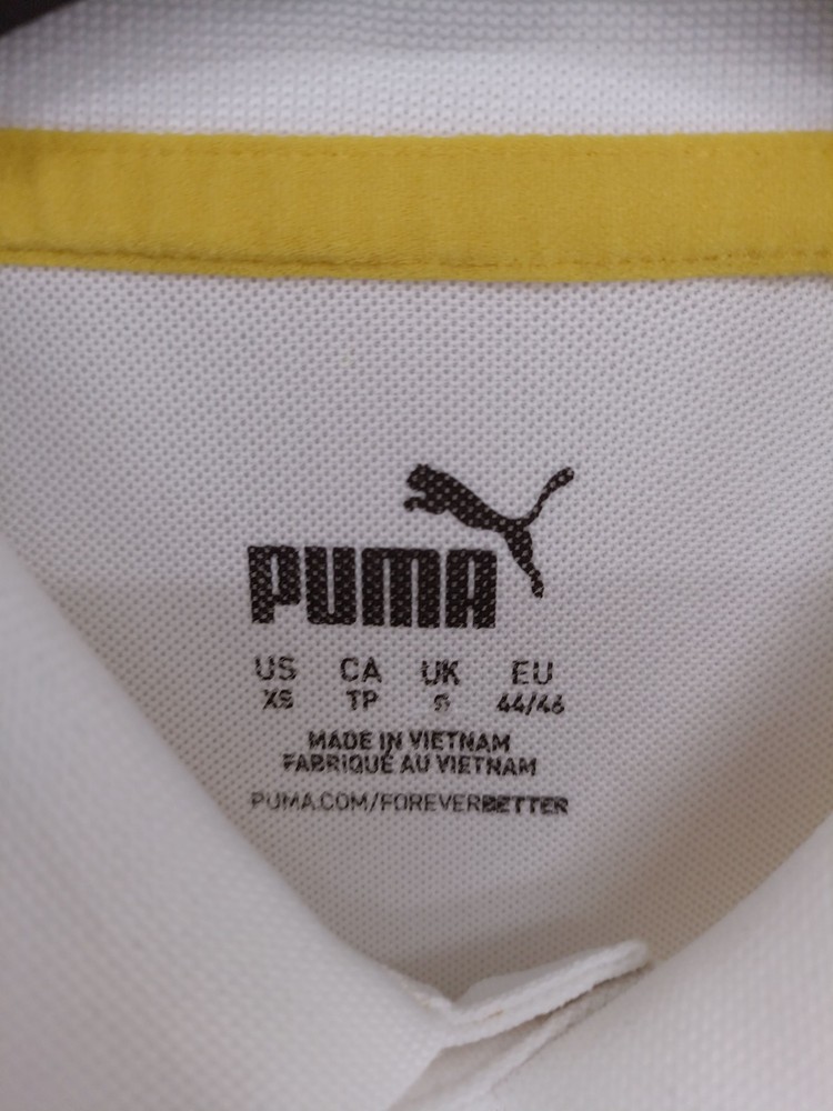 Puma Men's Polo XS White Graphic 100% Polyester Collared Basic
