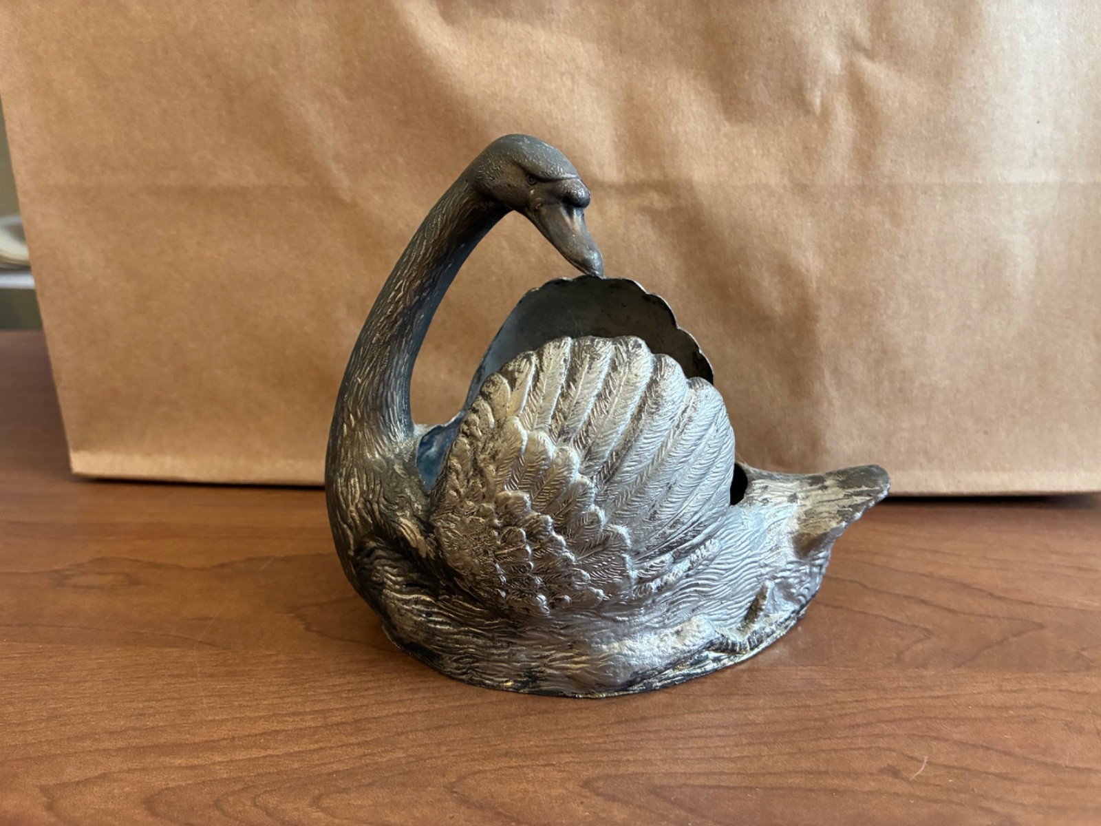 Silver Plated Swan Napkin Holder Trinket Dish Vintage Elegant