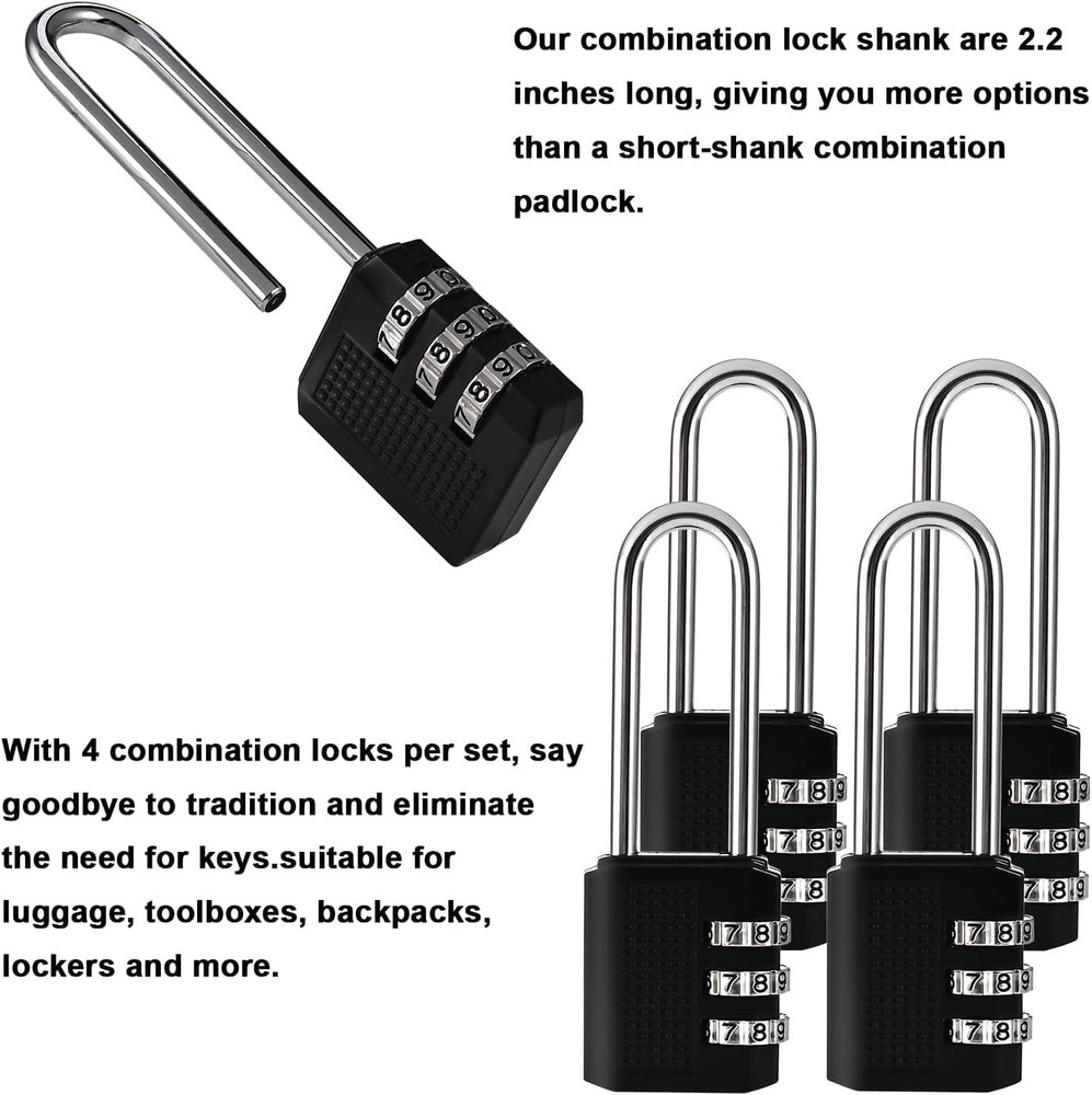 3 Digit Small Combination Locker Lock, 2.2 in Long Shackle Padlock Combination,