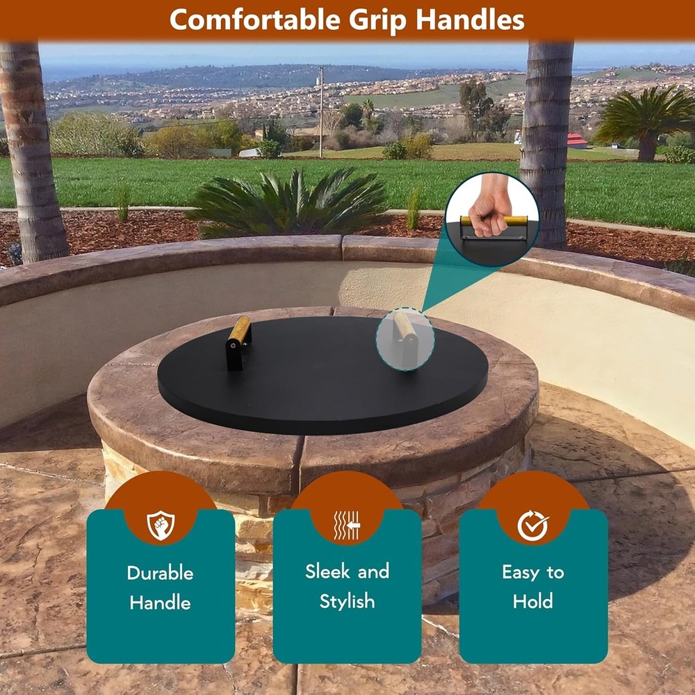 FEBTECH Outdoor Firepit Cover Round 22" - Carbon Steel Solid Fire Pit Lid