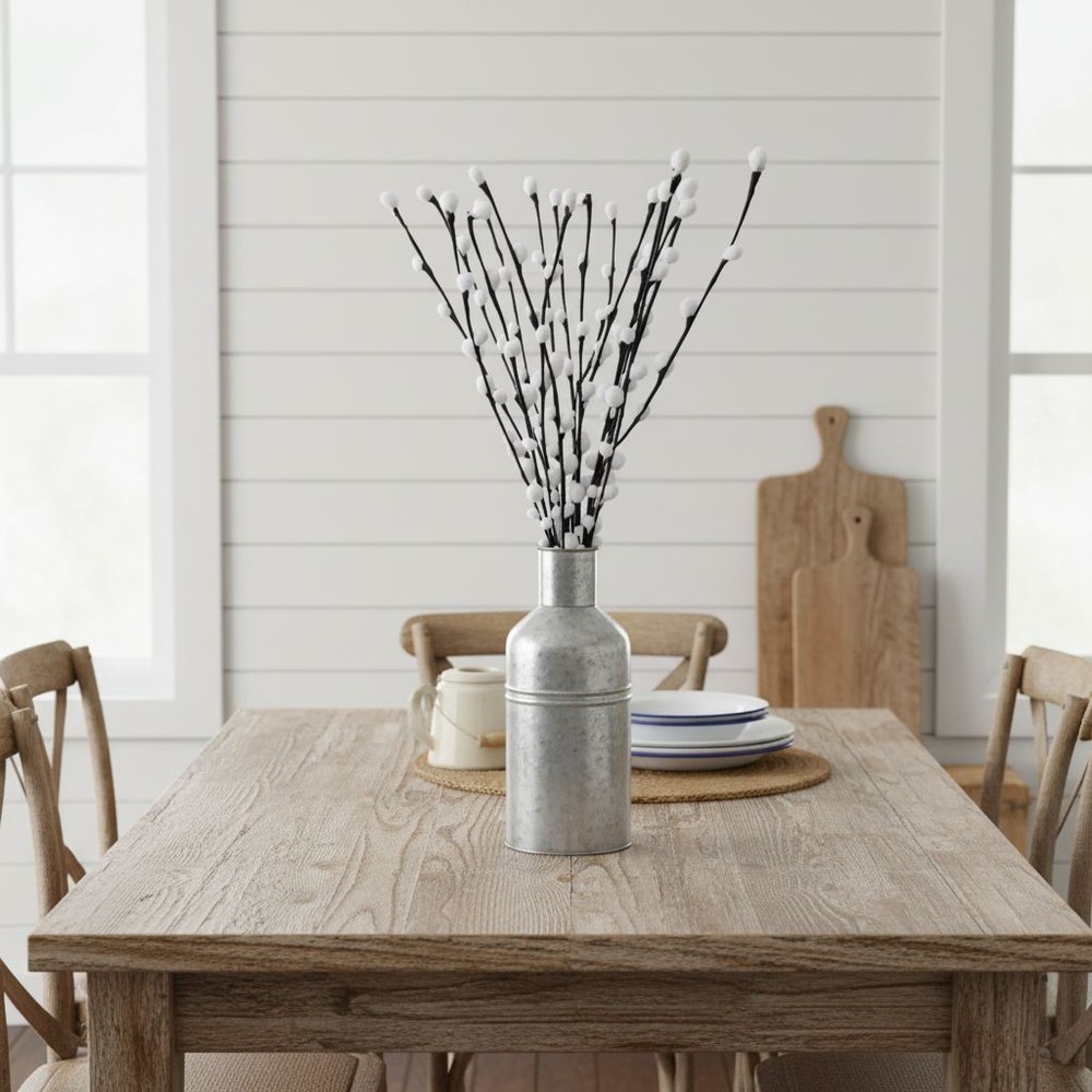 Artificial Pussy Willow Stems Black White Faux Branch Bundle Rustic Decor