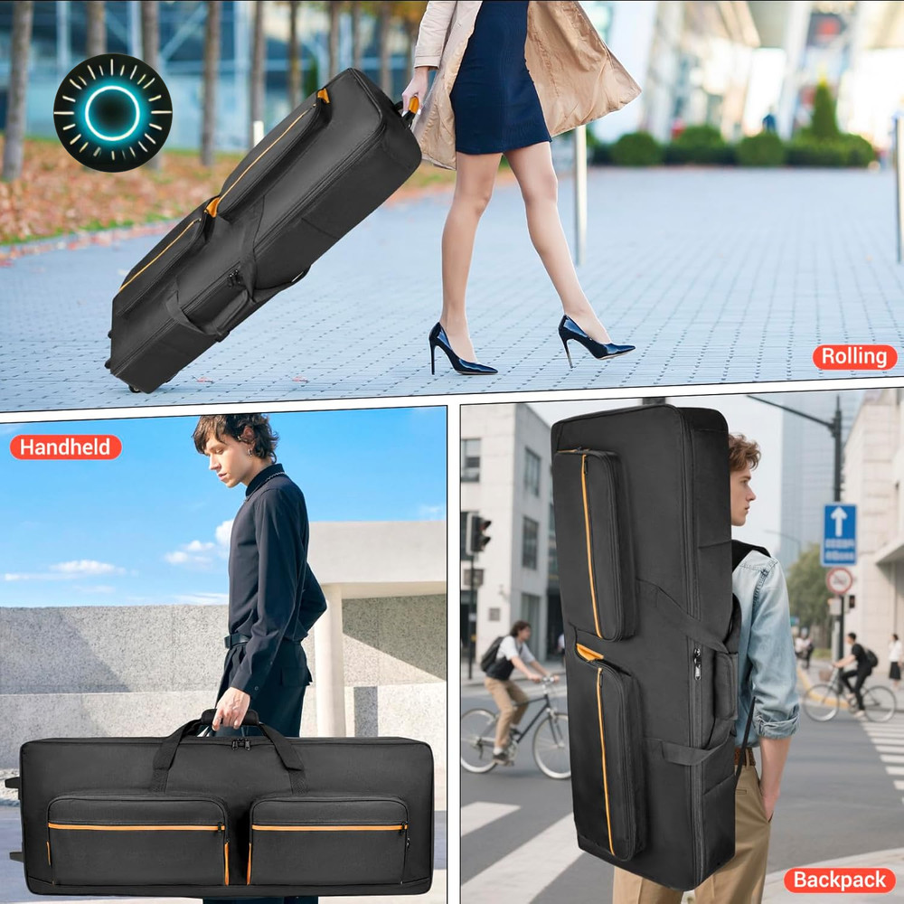73/76 Key Keyboard Case with Wheels & Adjustable Shoulder Straps– Padded Rolling