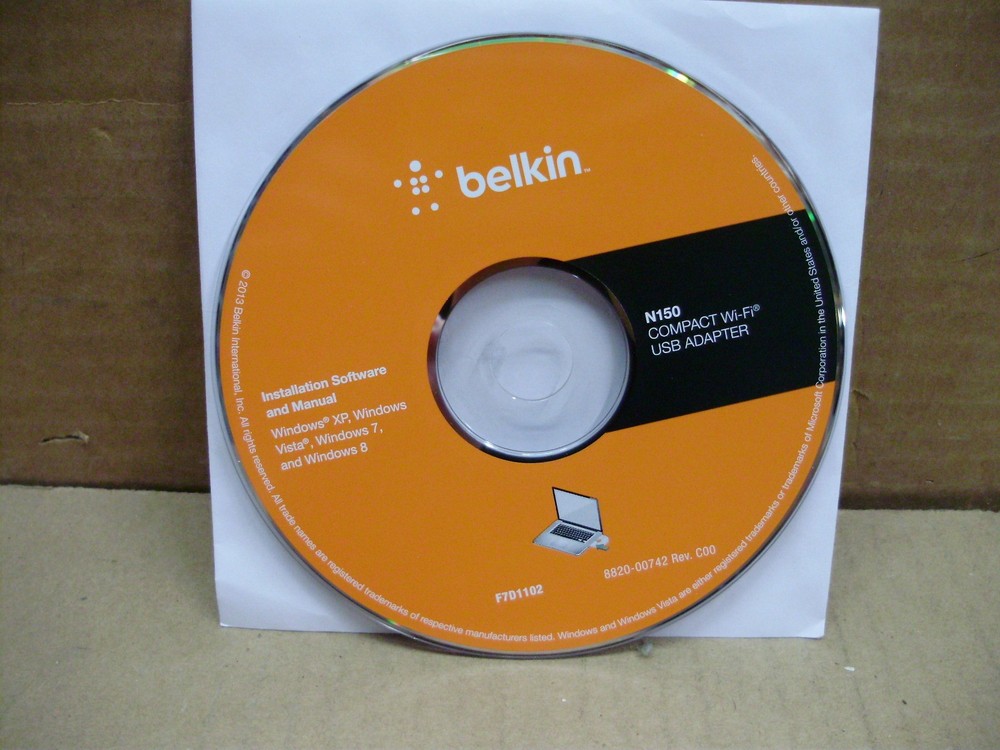 Belkin N150 Wireless Adapter CD Installation Software, Windows XP, Vista, 7 & 8