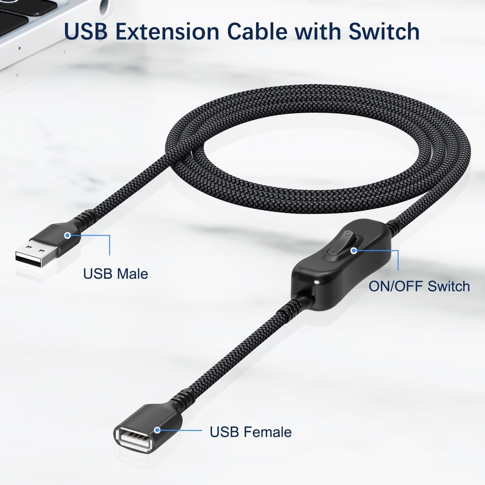 Itramax USB On Off Switch Cable,USB Extension Cable Support 6.6FT/2M, Black