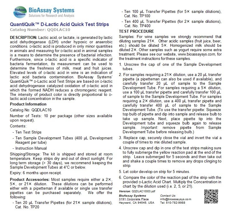 D-Lactic Acid Quick Test Strips
