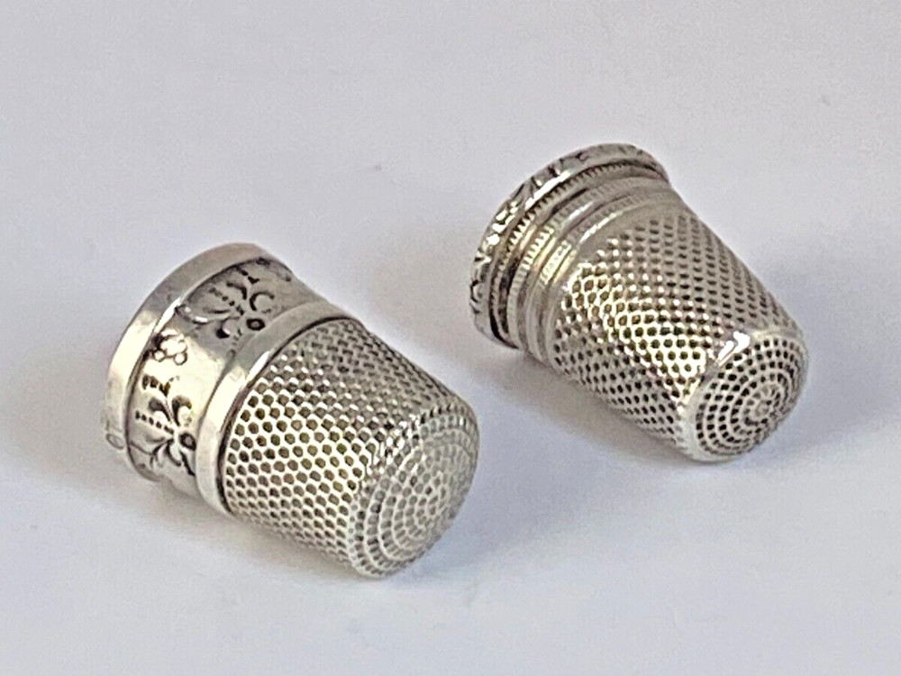 Antique 2x c1910 Solid Silver Thimbles One by U.S.A Simon Brothers & Other