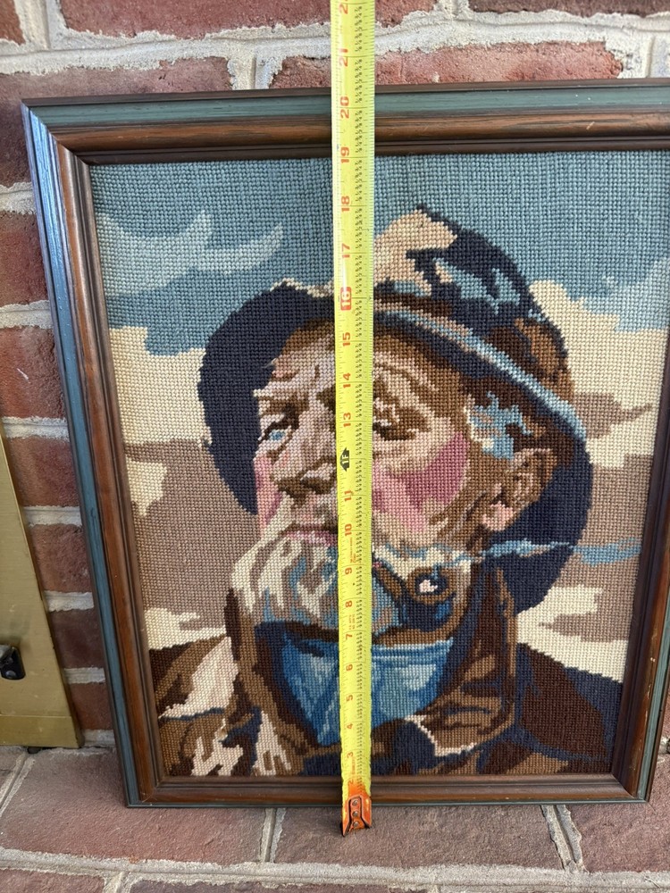 Old Sailor Needlepoint Framed Nautical Cape Cod Vintage