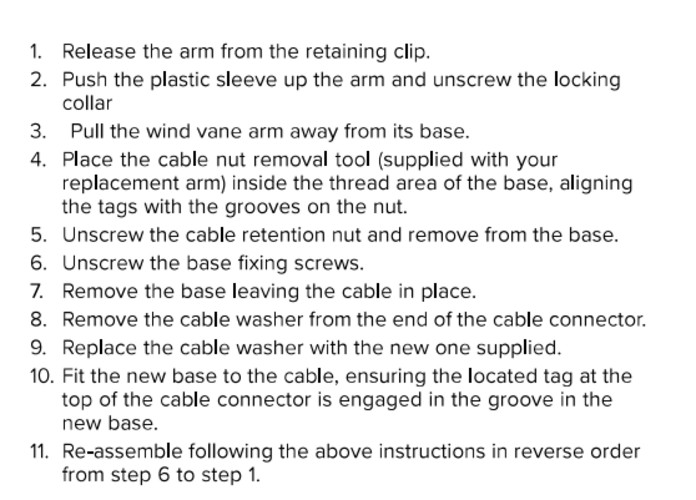Raymarine Masthead Wind Transducer Cable -Base Connector & Tool Replacement Part