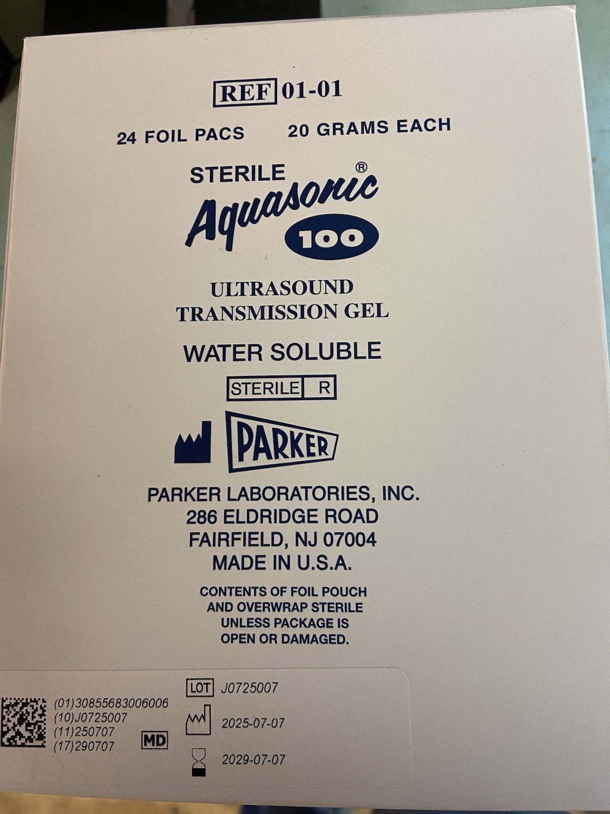 Parker 01-01 Aquasonic 100 Ultrasound Transmission Gel 20gr 48 Foil Packs U3