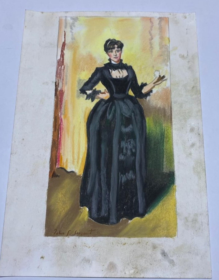 JOHN SINGER SARGENT Drawing on paper (Handmade) signed and stamped mixed media.