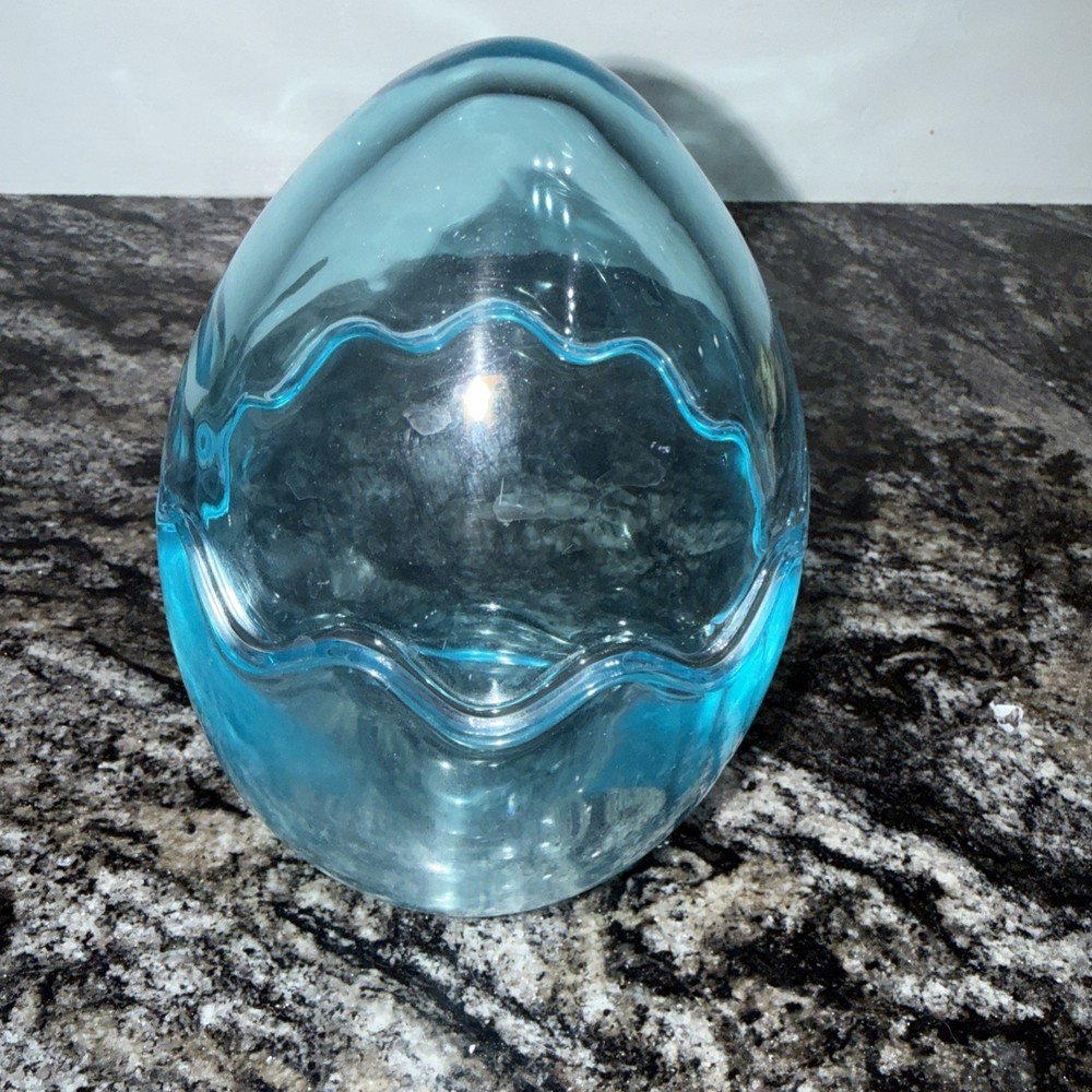 Light Blue Glass Easter Egg Candy Dish Vintage