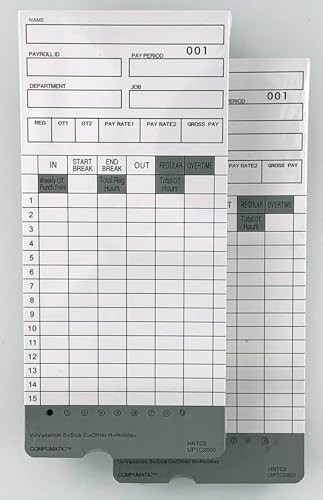 100 Time Cards for AutoAlign Calculating Time Clocks, Compatible & Durable