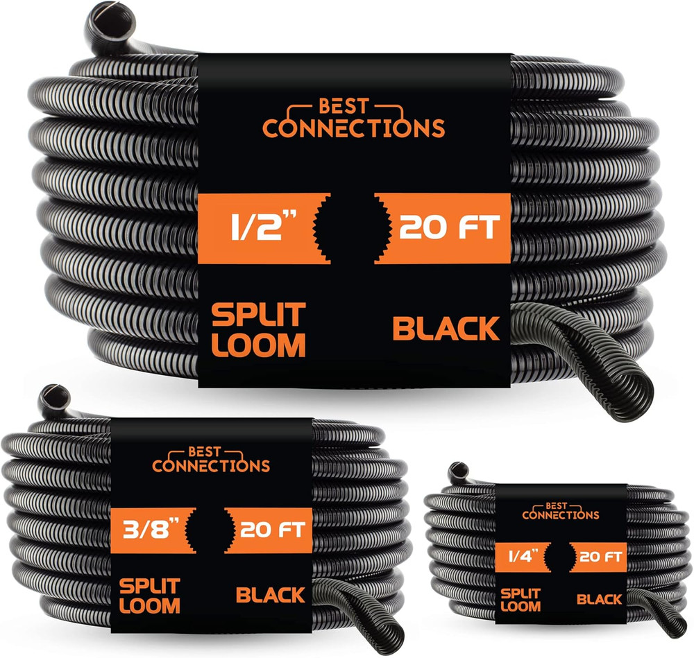 3-Pack (1/4", 3/8", 1/2" X 20 Ft Each) Assorted Split Wire Loom Flex-Guard Convo