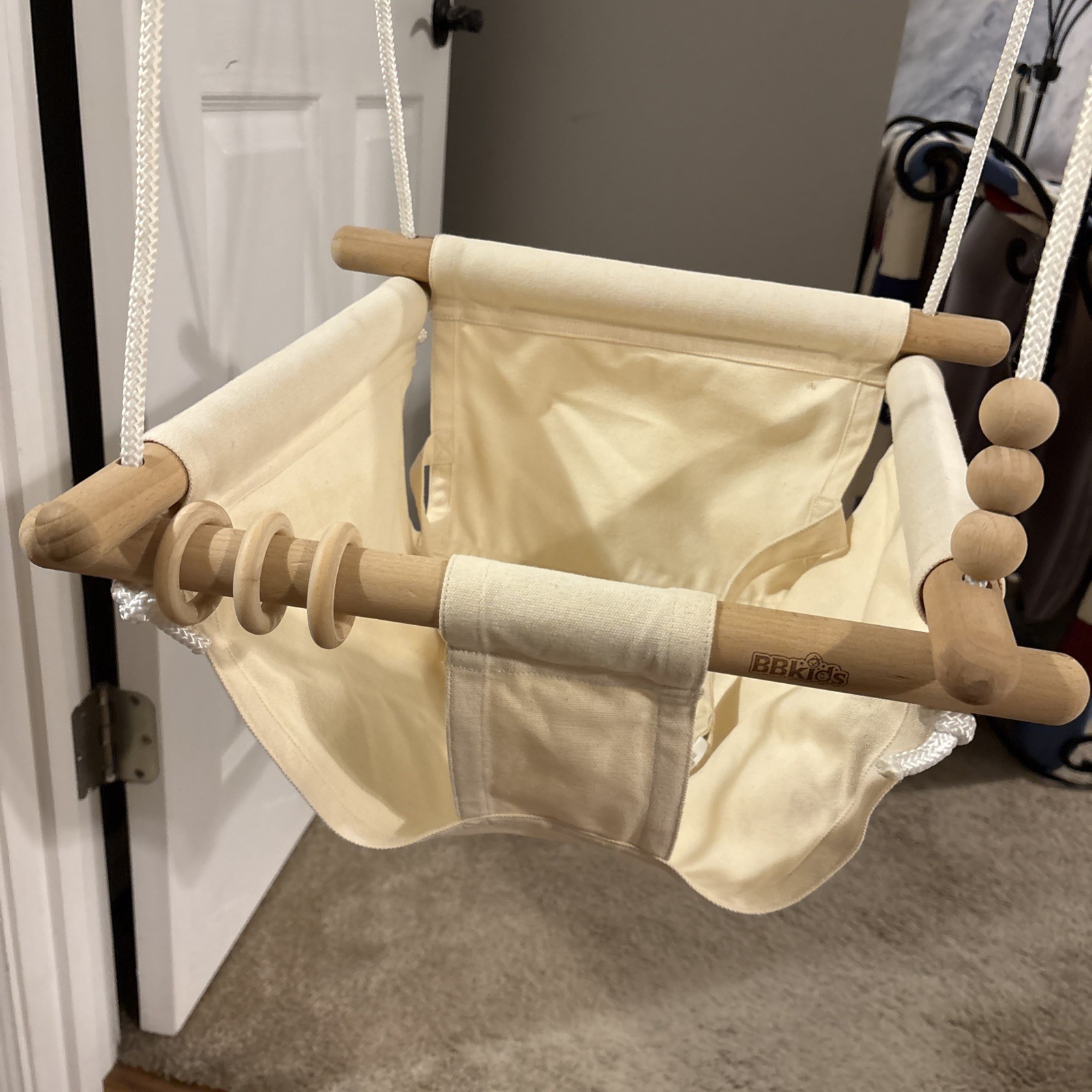 BBkids Baby Canvas Hammock Hanging Wooden Swing for Toddlers 6 Mo 3 Yrs