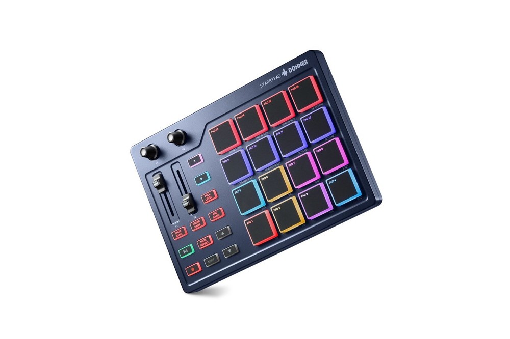 16 Pad MIDI Beat Maker Donner STARRYPAD 2 Assignable Fader Knobs Blue