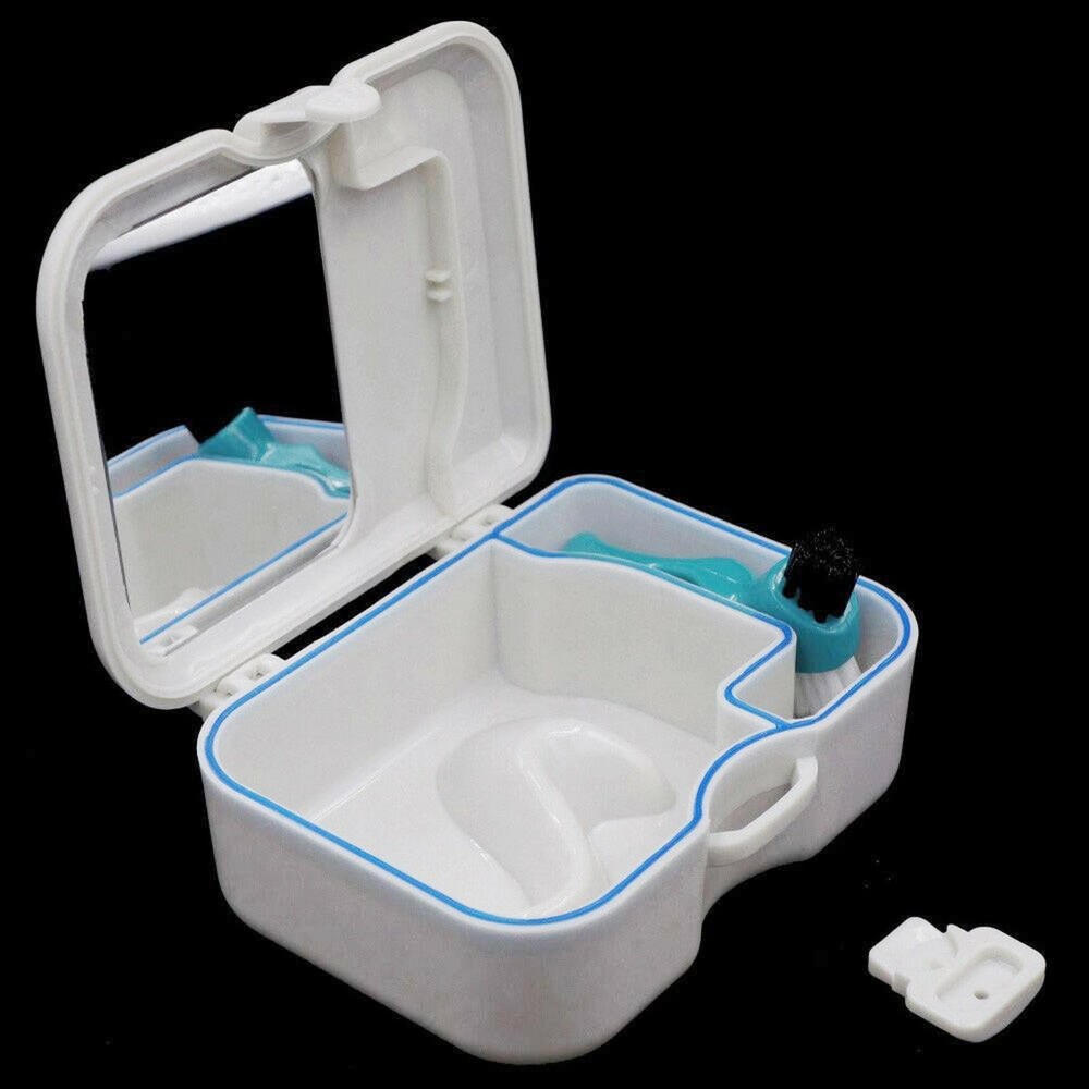 Plastic Portable Dental Storage Box False Teeth Case Container With Mirror Brush