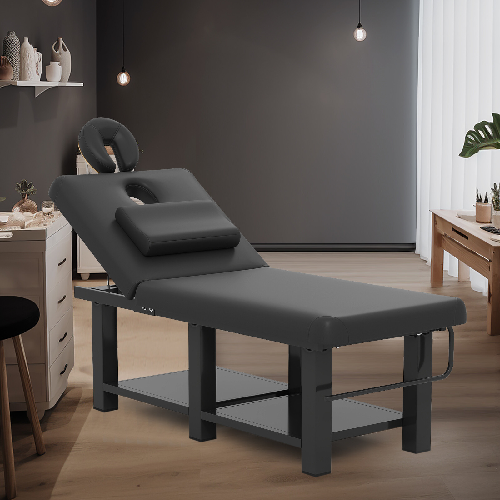 Black HeavyDuty Wide Massage Table Facial Bed Salon Beauty w/Open-Chest,Headrest