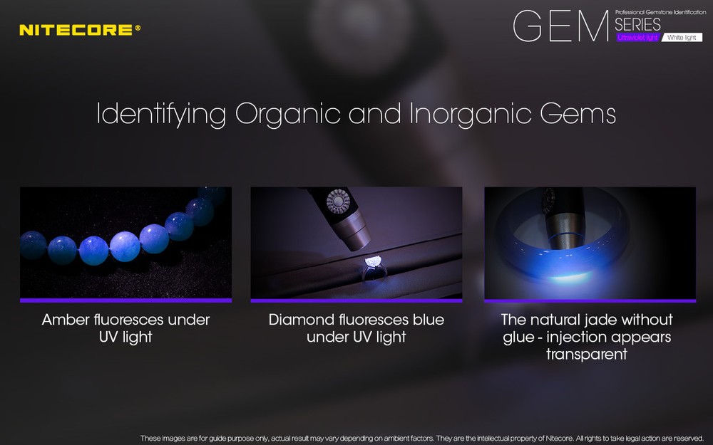 Nitcore GEM10UV GEM IDENTIFICATION Flashlight w/NL183 Battery + UM10 Charger