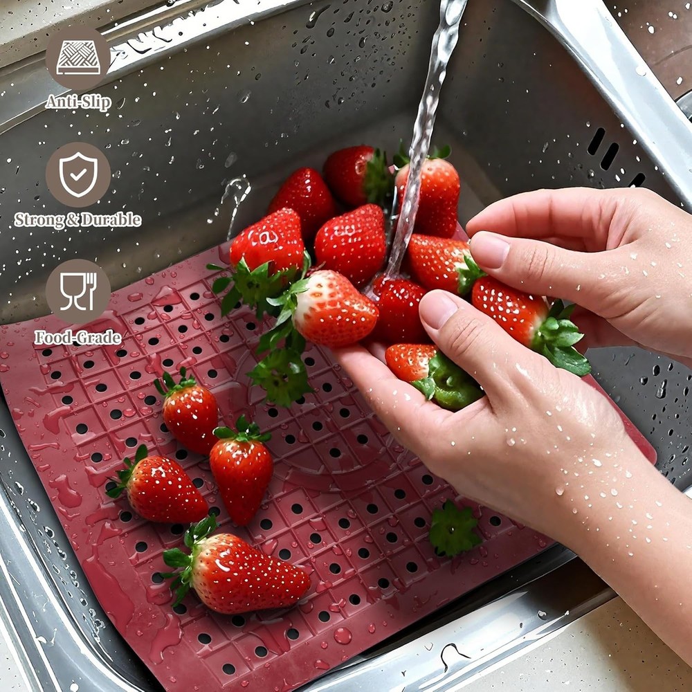 Kitchen Sink Mat, 12" x 10" Rectangular Sink Protector Pad, Fast-Draining Gri...