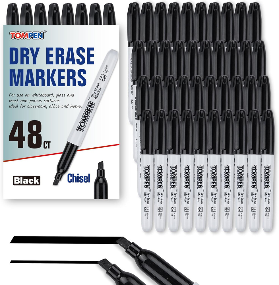 Dry Erase Markers Chisel Tip Black,48 Count Bulk,Erasable Whiteboard Markers wit