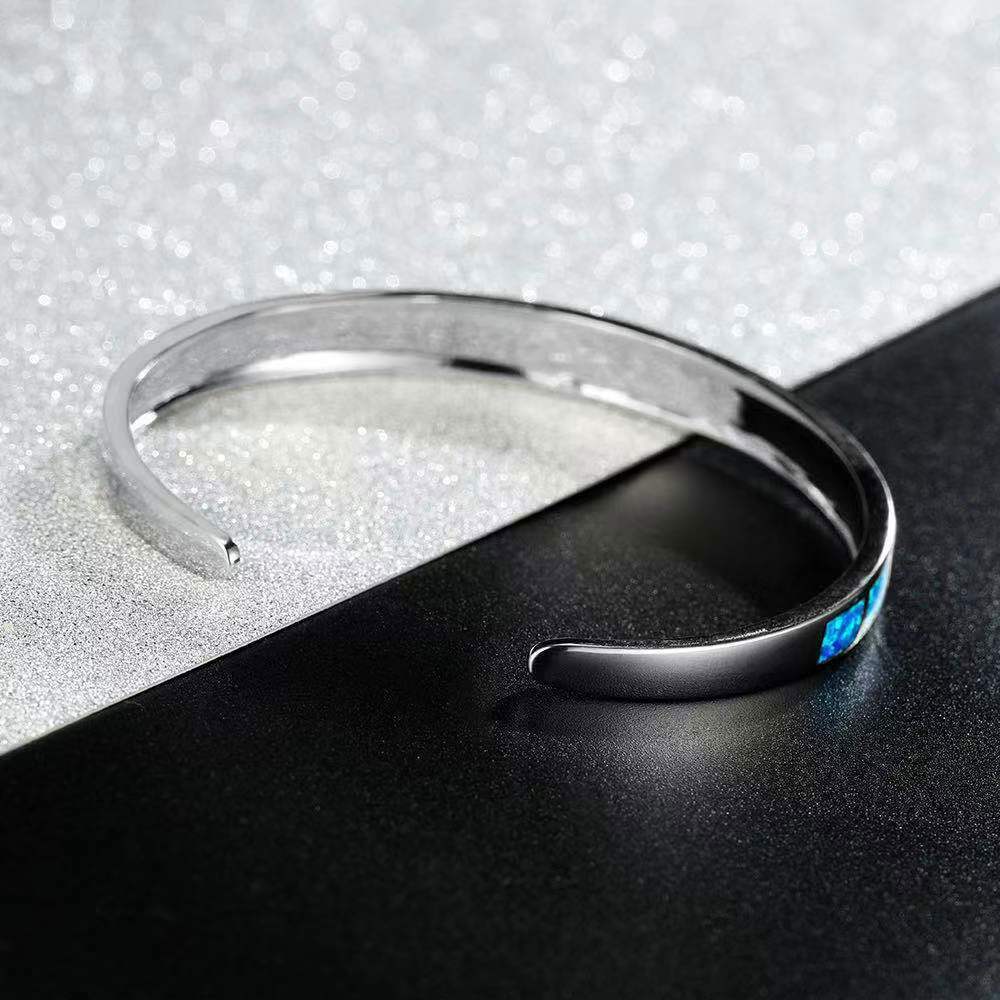 Adjustable Blue Fire Opal Bracelet Classic Sterling Silver Dipped Bangle