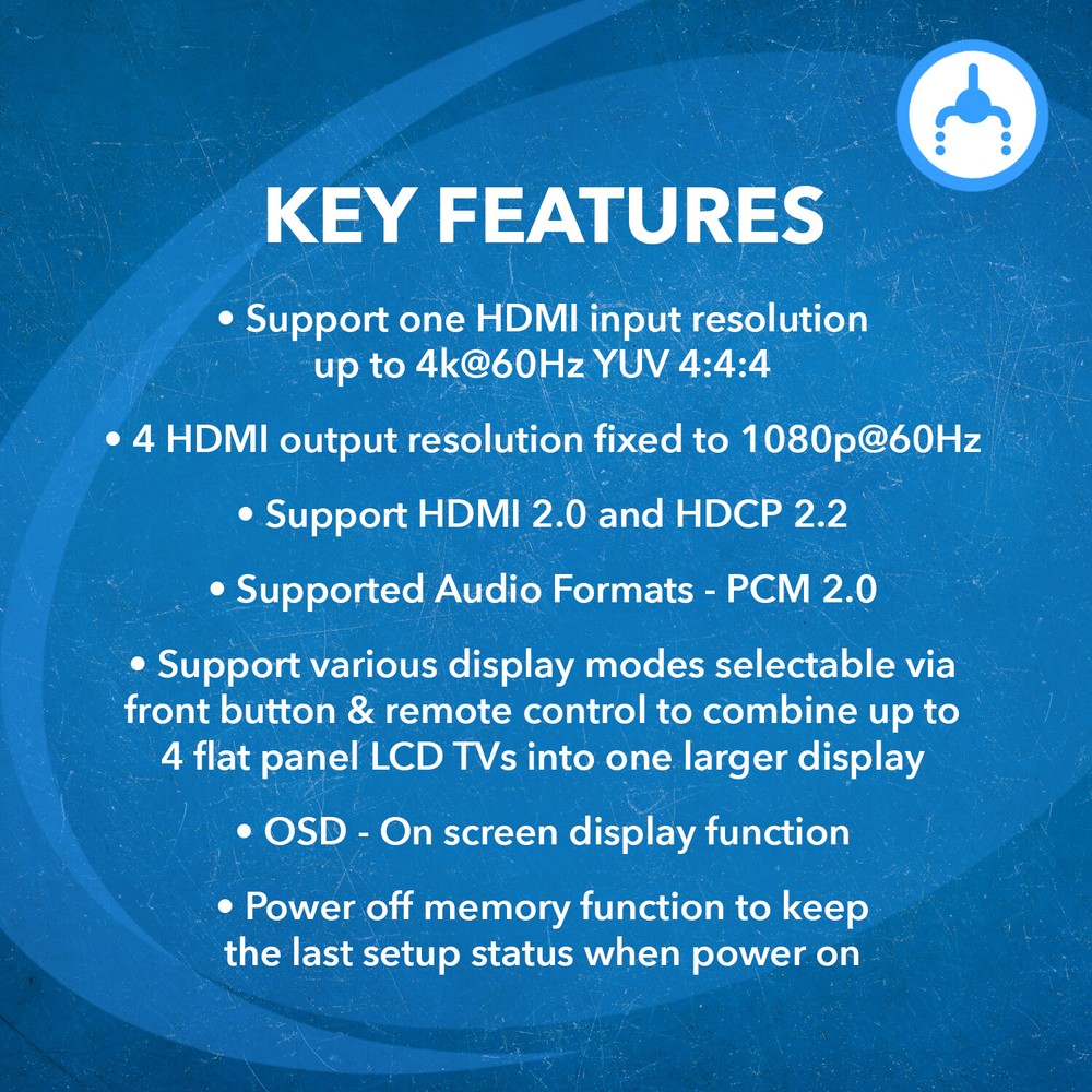 4K 2x2 Video Wall Controller Seamless HDMI Processor Upto 4K@60hz (UHD-202VW)