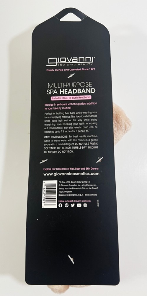 Giovanni Plush Multi-Purpose Spa Headband, Blush 1 Pack