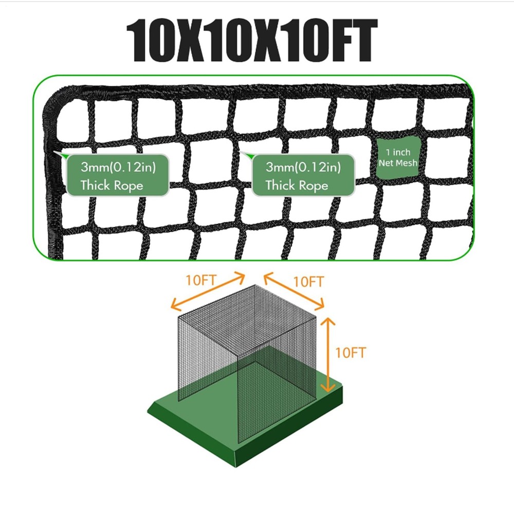 10X10X10FT Golf Driving Cage Practice Net 2 Layer For Swing Hitting Kit