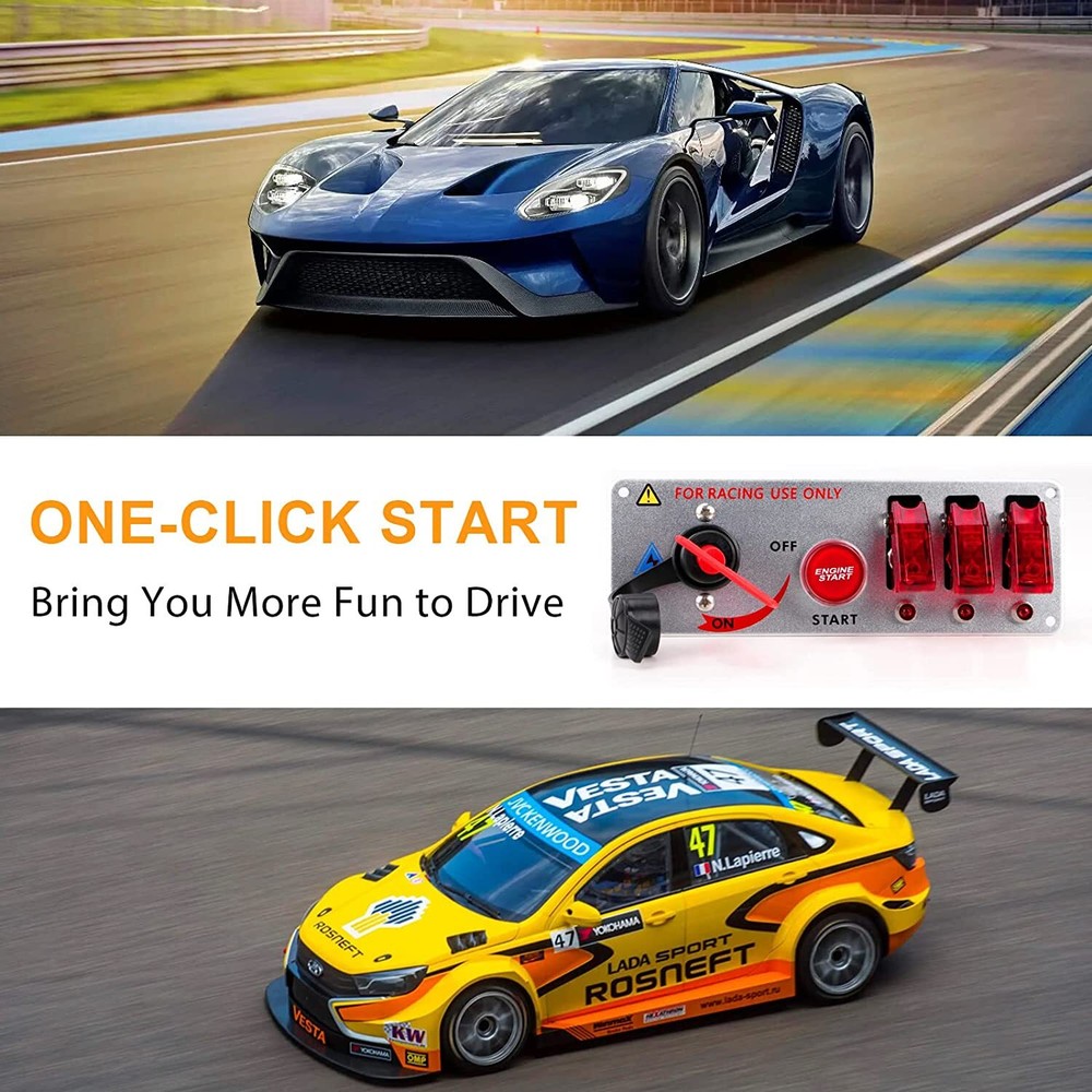 5-in-1 Ignition Switch Panel Engine Start Push Button LED 12V Toggle Racing Car