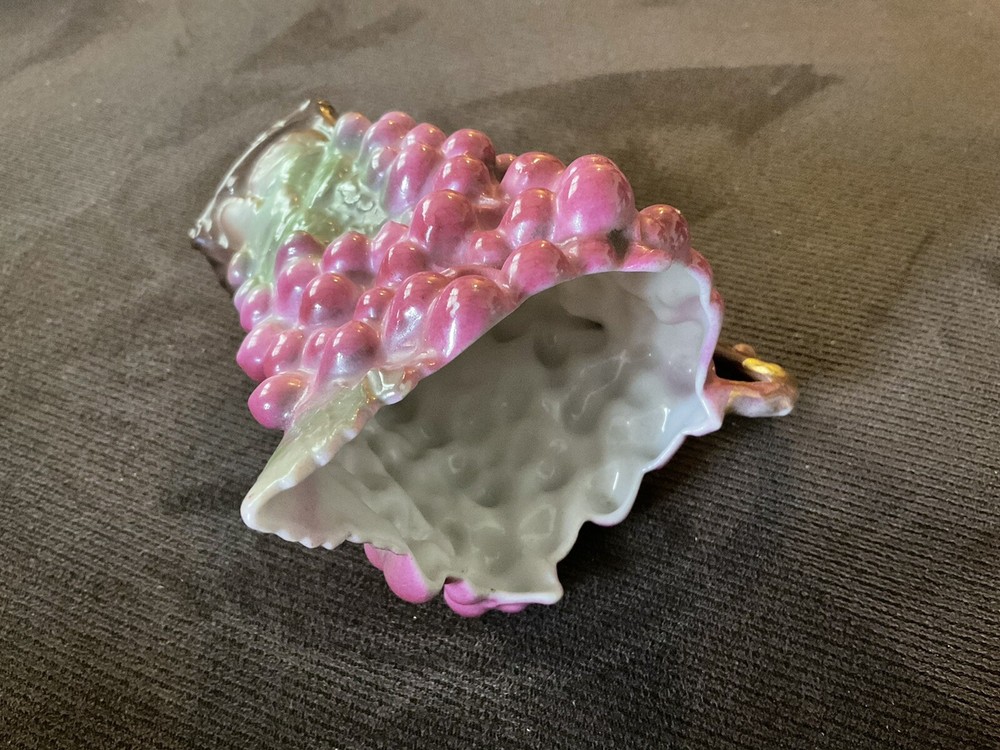 MAJOLICA :: c1902 OPEN SUGAR & CREAMER GRAPEVINE CLUSTERS Branch Handle ENGLAND