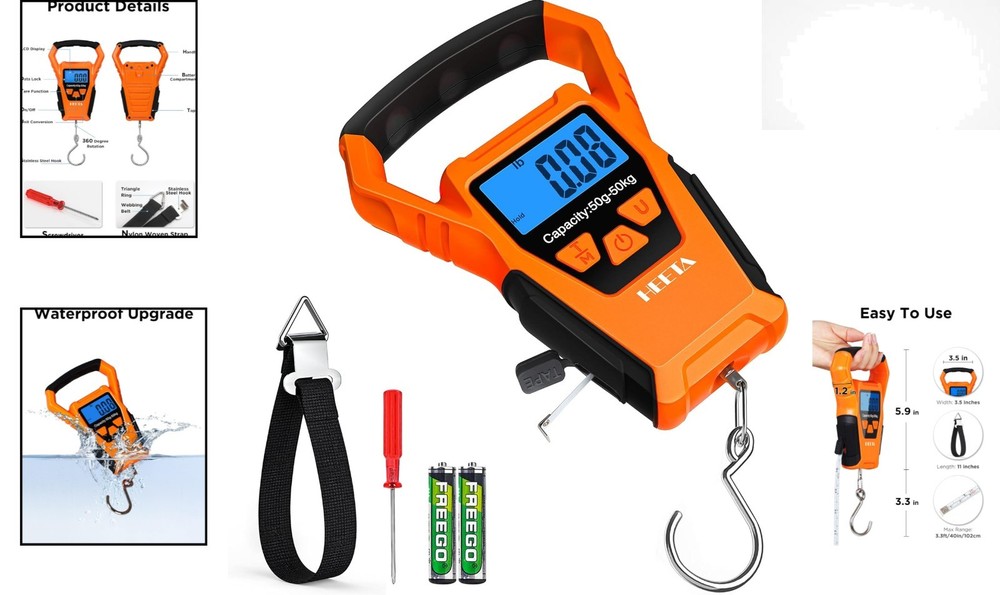 Versatile 110lb Waterproof Fish Scale - Easy Read LCD Display & Measuring Tape