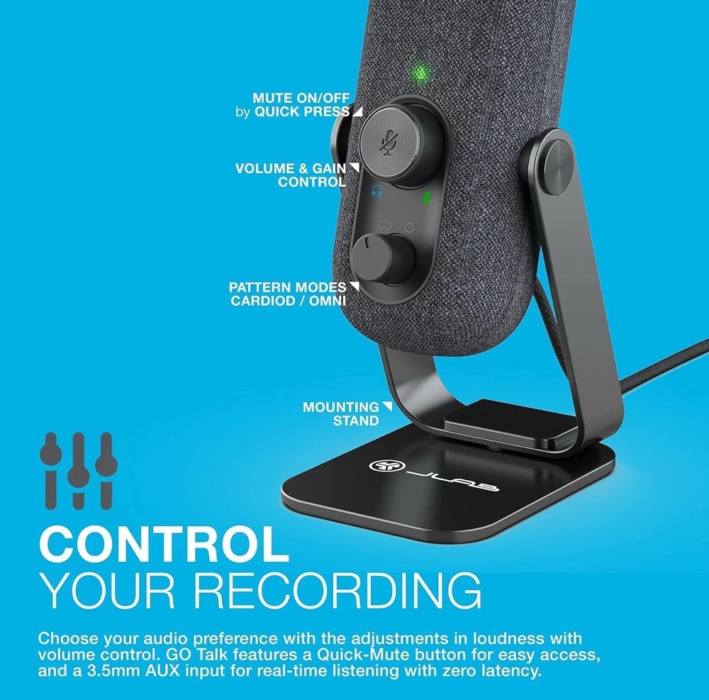 NIB - JLab Go Talk USB Desktop Microphone - 2 Directional Pattern Modes