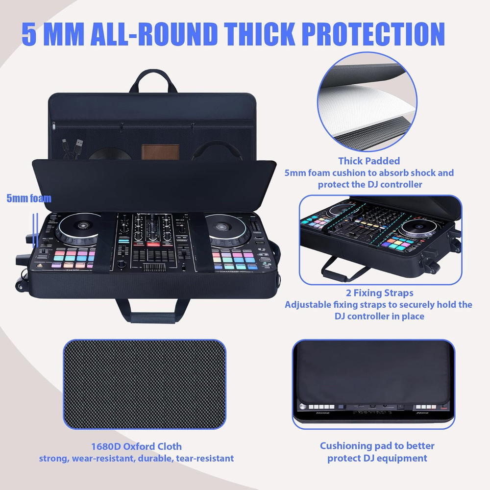 DJ Controller Case with Wheels Compatible with DDJ FLX10 / DDJ GRV6 / REV7 / REV