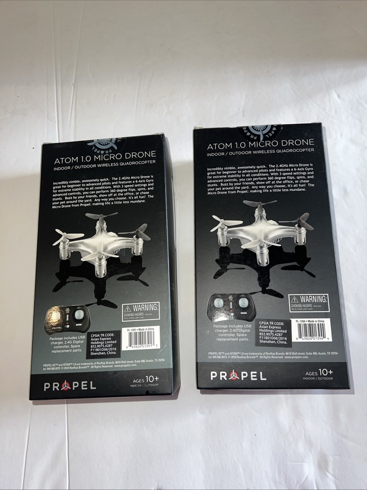 Propel Atom 1.0 Micro Drones Quadrocoptors Red and Silver Wireless NIB QTY 2