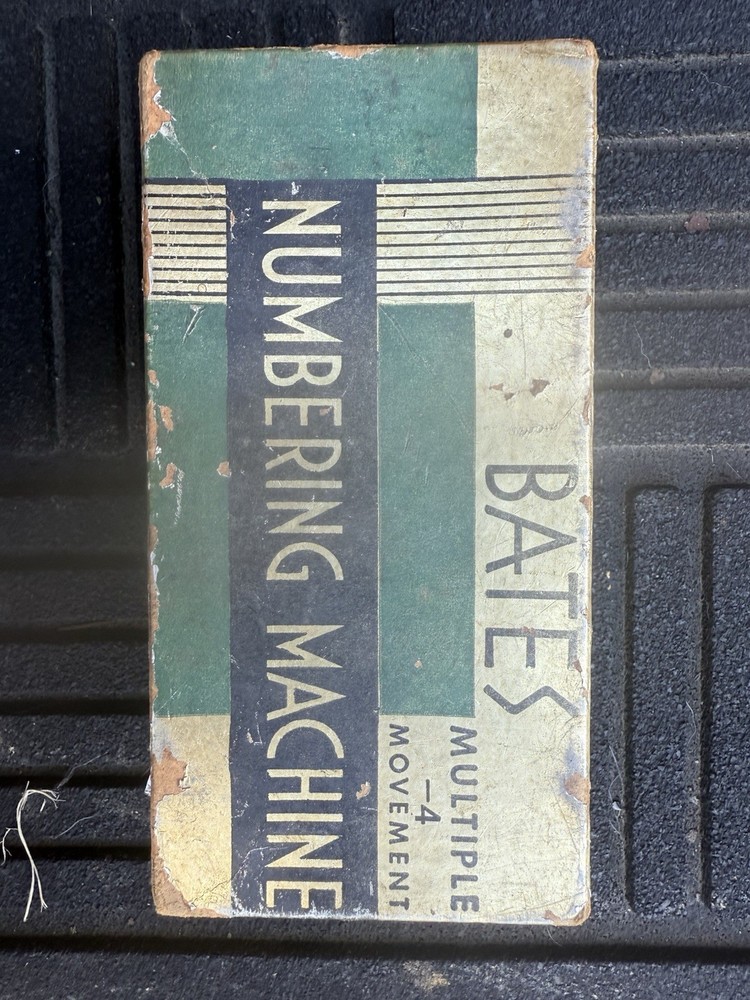 Vintage Bates Numbering Machine 6 Wheel - Style E with Box Multiple 4 Movement