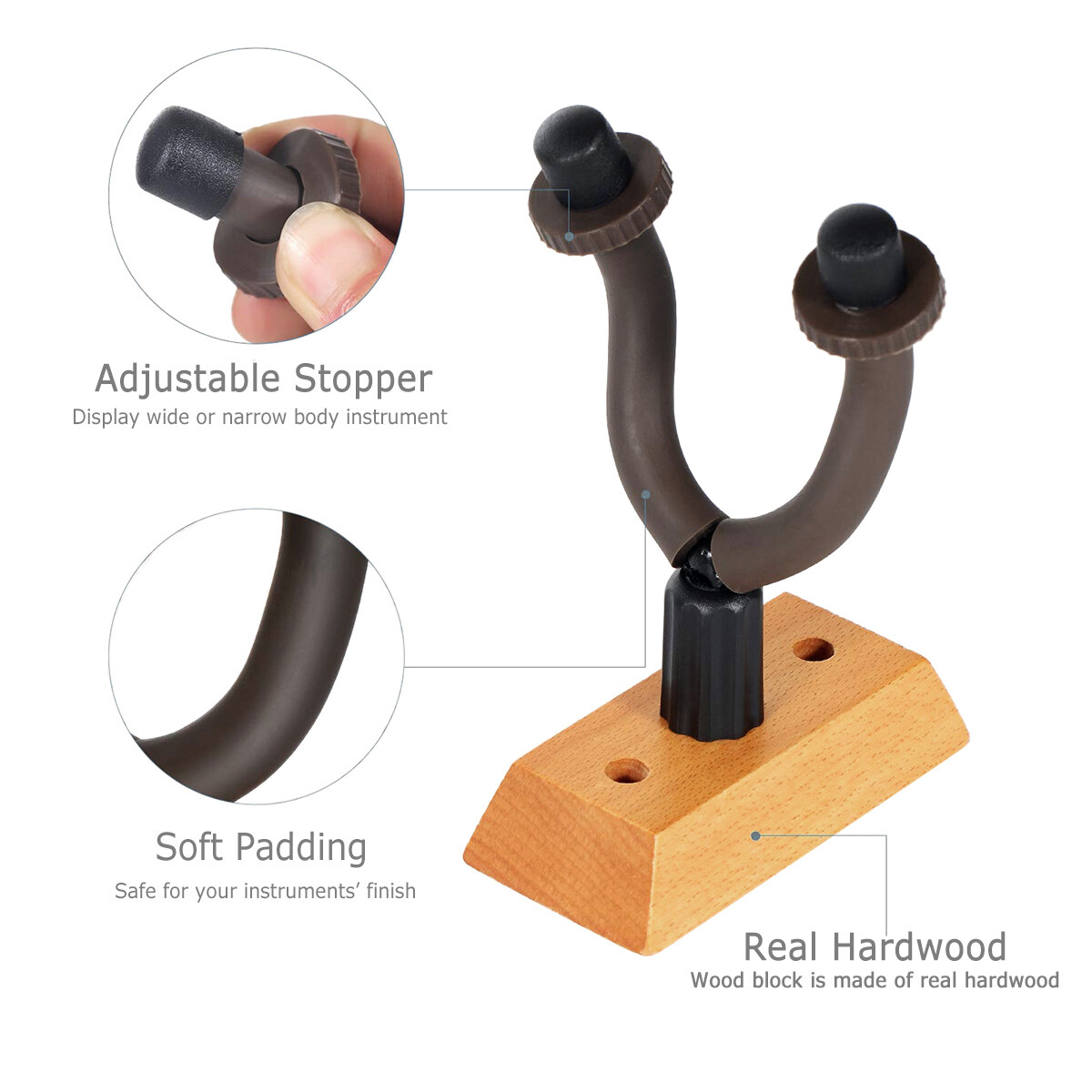 2 PCS Guitar Hangers Wall Mount Adjustable Arm Instrument Display Holder Wooden