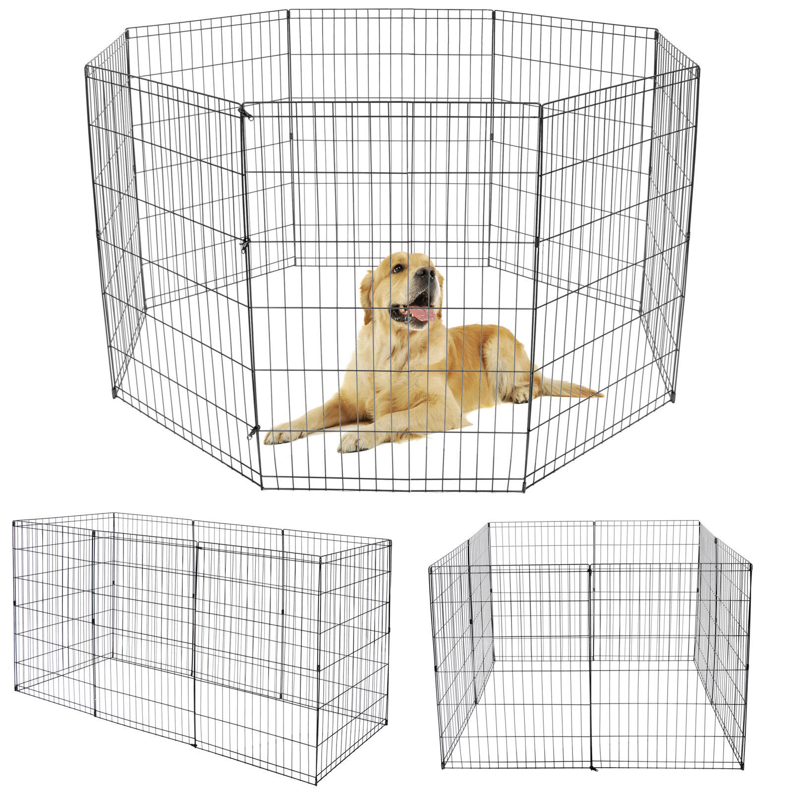 Dog Playpen 8 Panels Foldable Exercise Pen Pet Playpen Fence 24/30/36/42/48 Inch