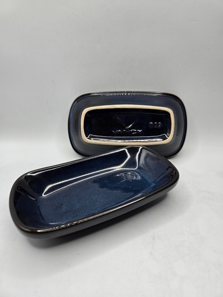 Varick S/2 Pottery Stoneware Rectangle Deep Blue Speckle Dish Tray 7"L