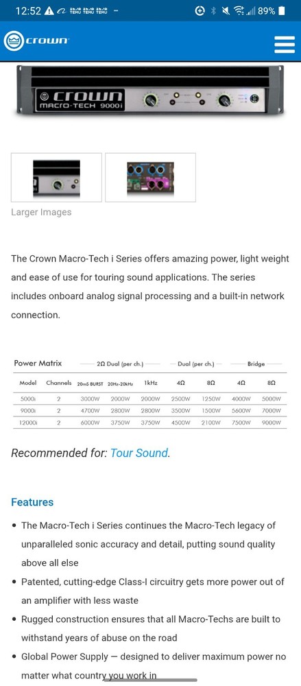 CROWN MACRO-TECH 9000i PRO POWER AMPLIFIER