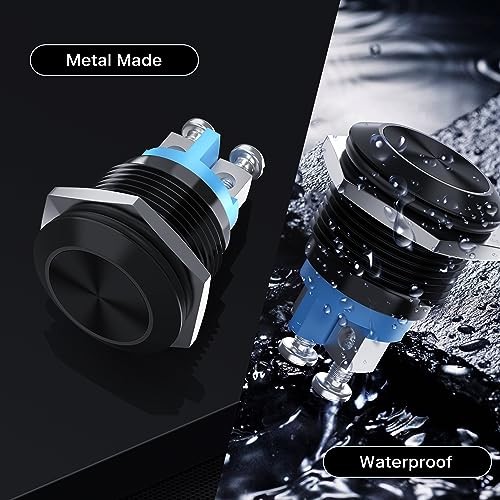 16MM Momentary Push Button Switch 12V 5A Screw Terminals Waterproof Black-2