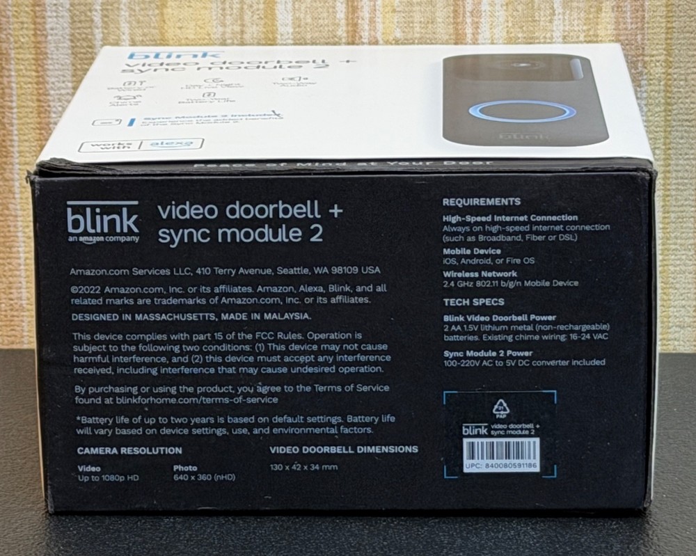 Open Box Blink Video Doorbell Camera + Sync Module 2 BSM00400U