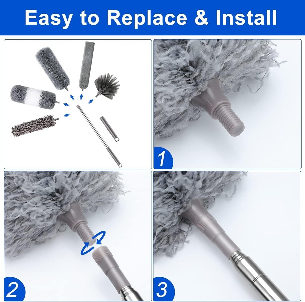 Microfiber Duster Kit 11PCS - Washable Dusters with Extension Pole 30 to 100 ...