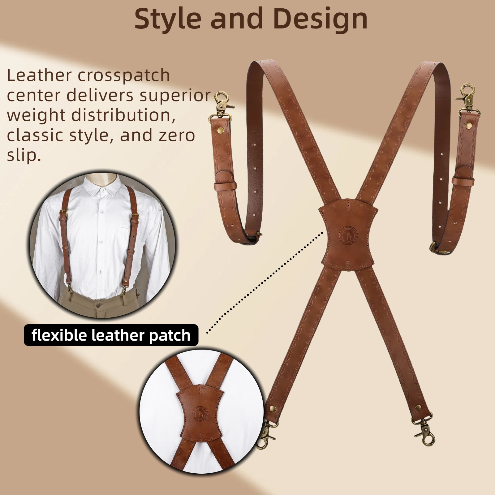 Tourbon Leather Men's Suspenders X Back Adjustable X-Shaped Hooks Pants Braces