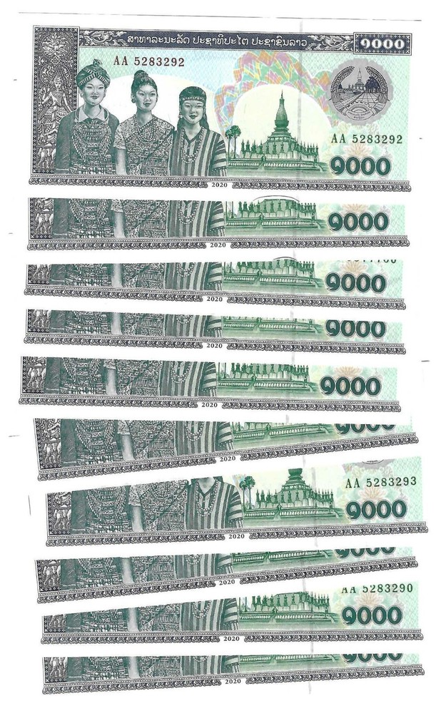 Laos 10x 1000 Kip 2020 UNC