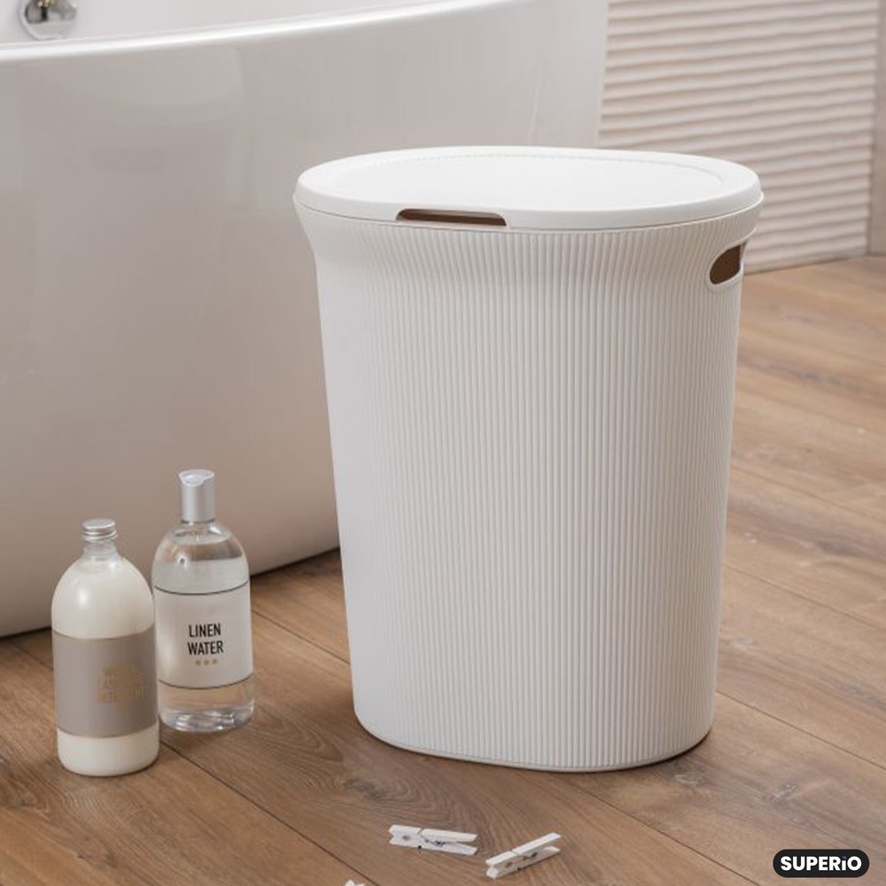 Ribbed Plastic Laundry Hamper with Lid 40 Liter - White(2 Pack)