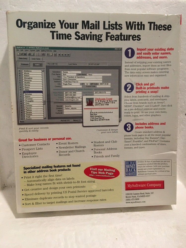 Mail List Software CD Windows 98 version - New Sealed