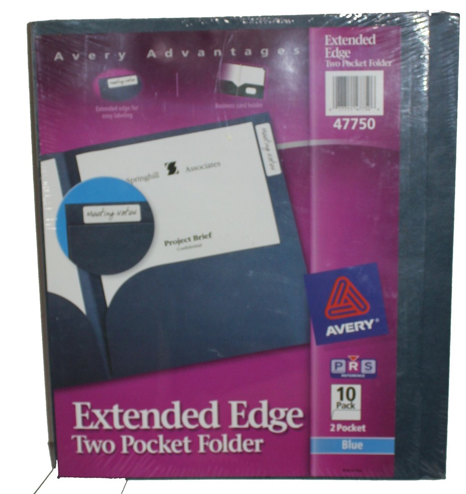 10 Pack Avery 10" wide Extended Edge two Pocket Folder 47750