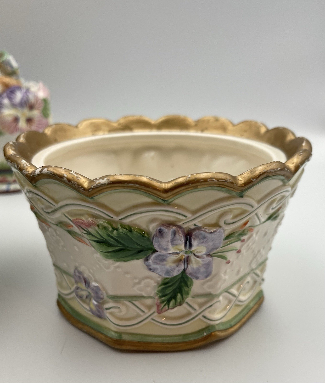 Fitz & Floyd Halcyon Bunny Teapot Sugar Jar Planter Set Easter Spring Floral